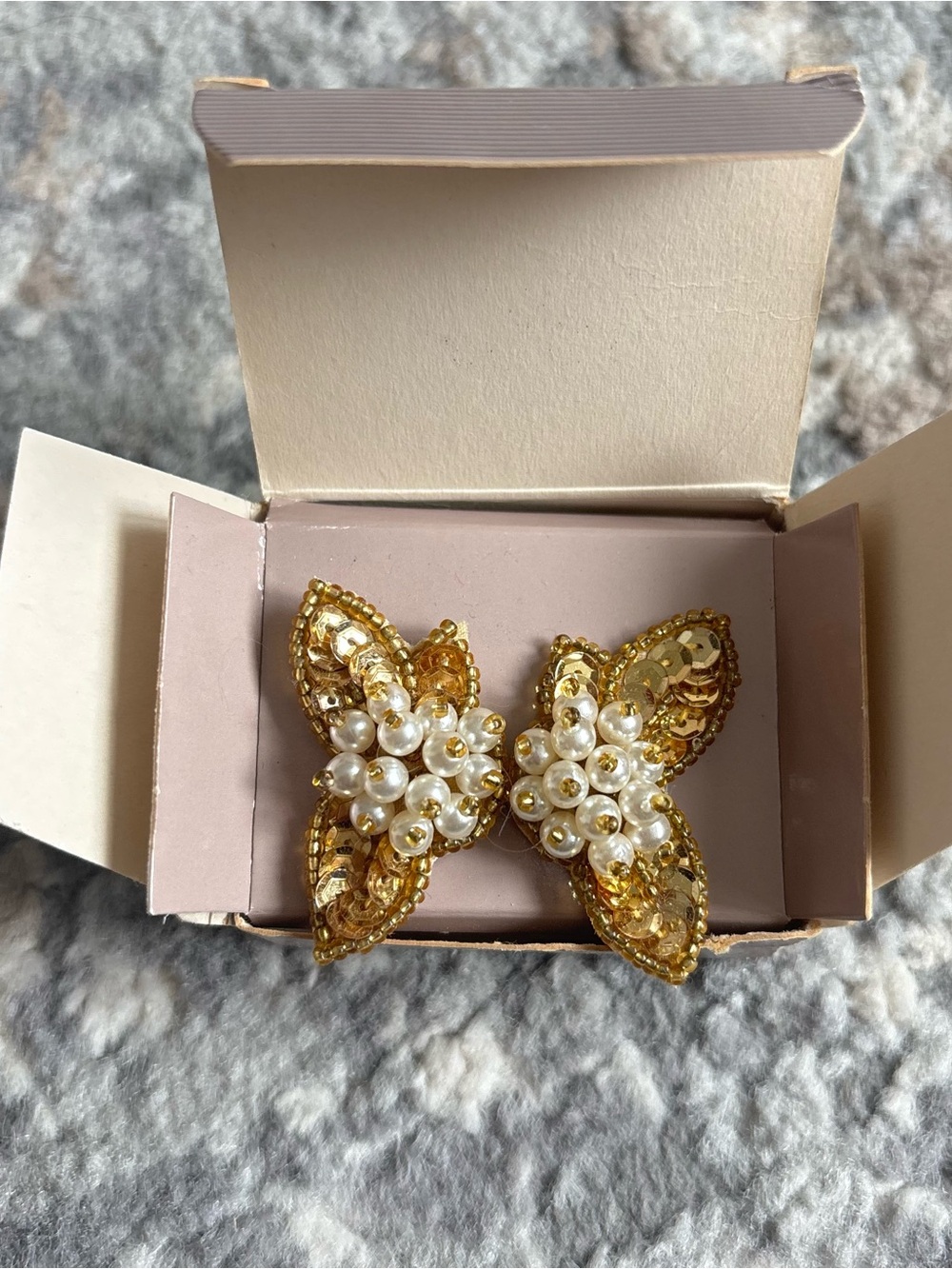 Vintage Avon Gold Butterfly Earrings with Pearl Clusters Clip Ons